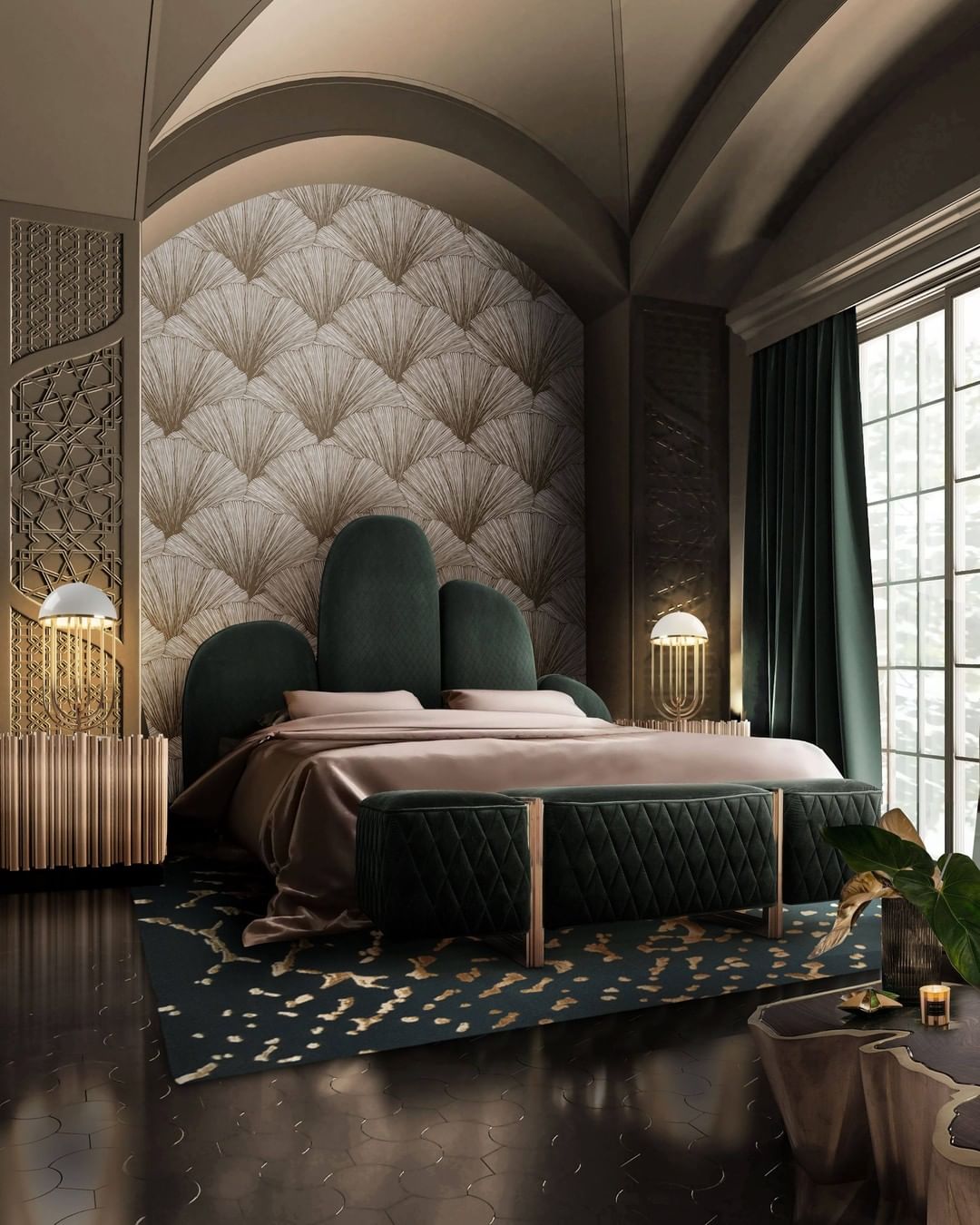 Exquisite Bedroom with green ottoman