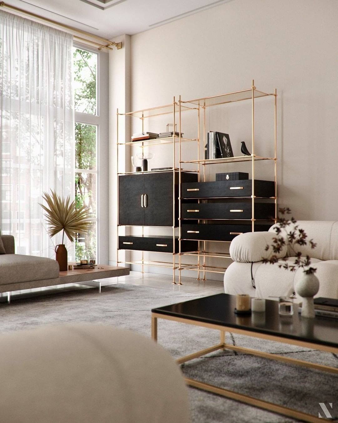 black and gold bookshelf