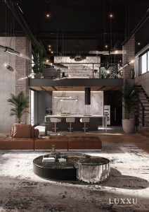 Living Room Design – An Industrial And Stylish Ambiance By Luxxu