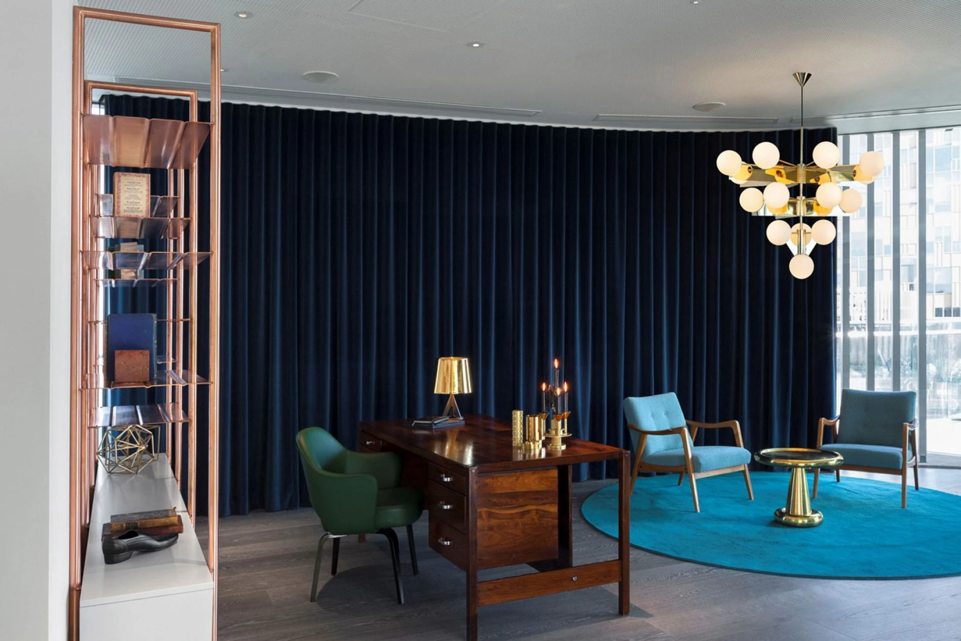 Office Designs With Blue Armchairs
