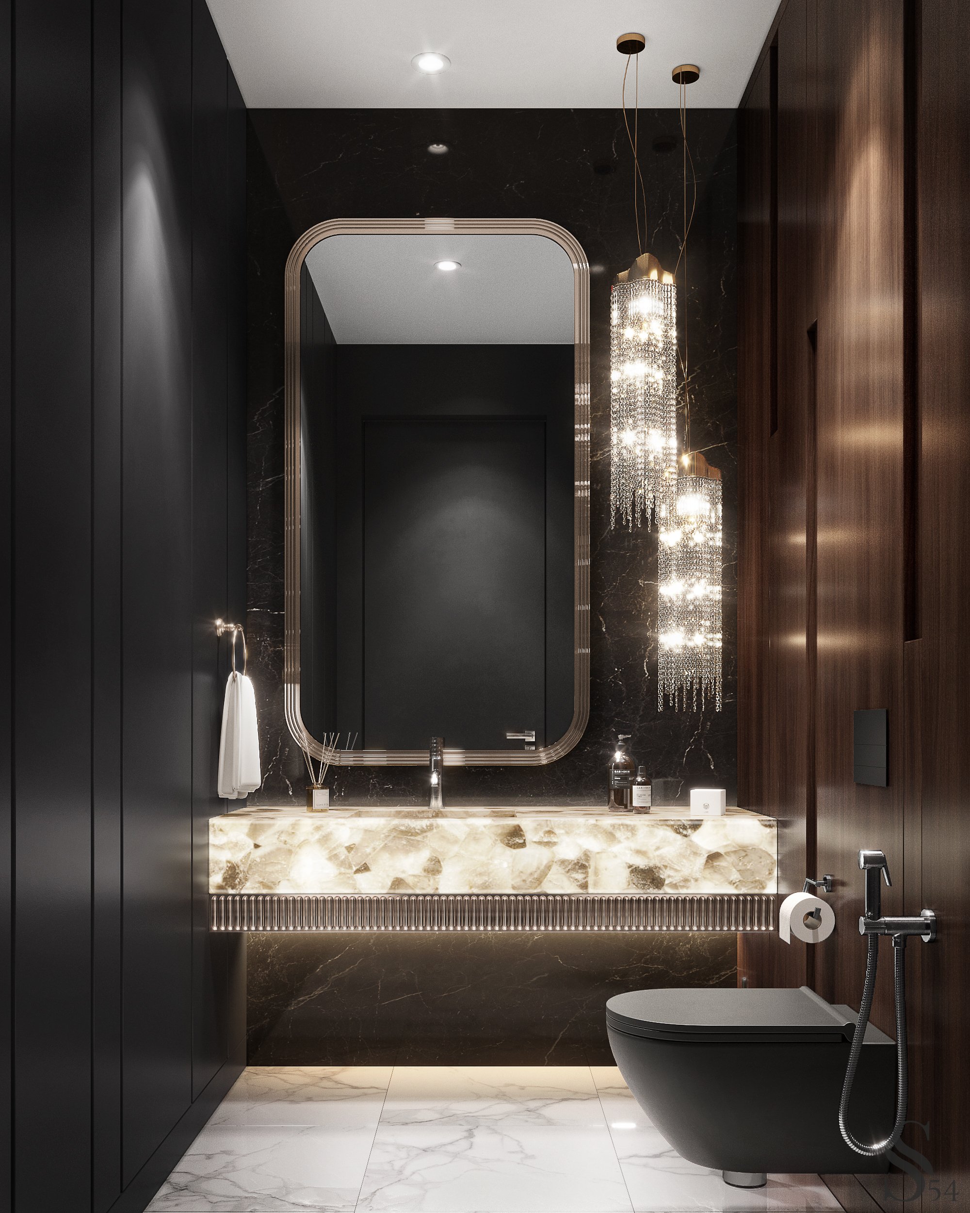 Bathroom Designs - Guest bathroom with large mirror