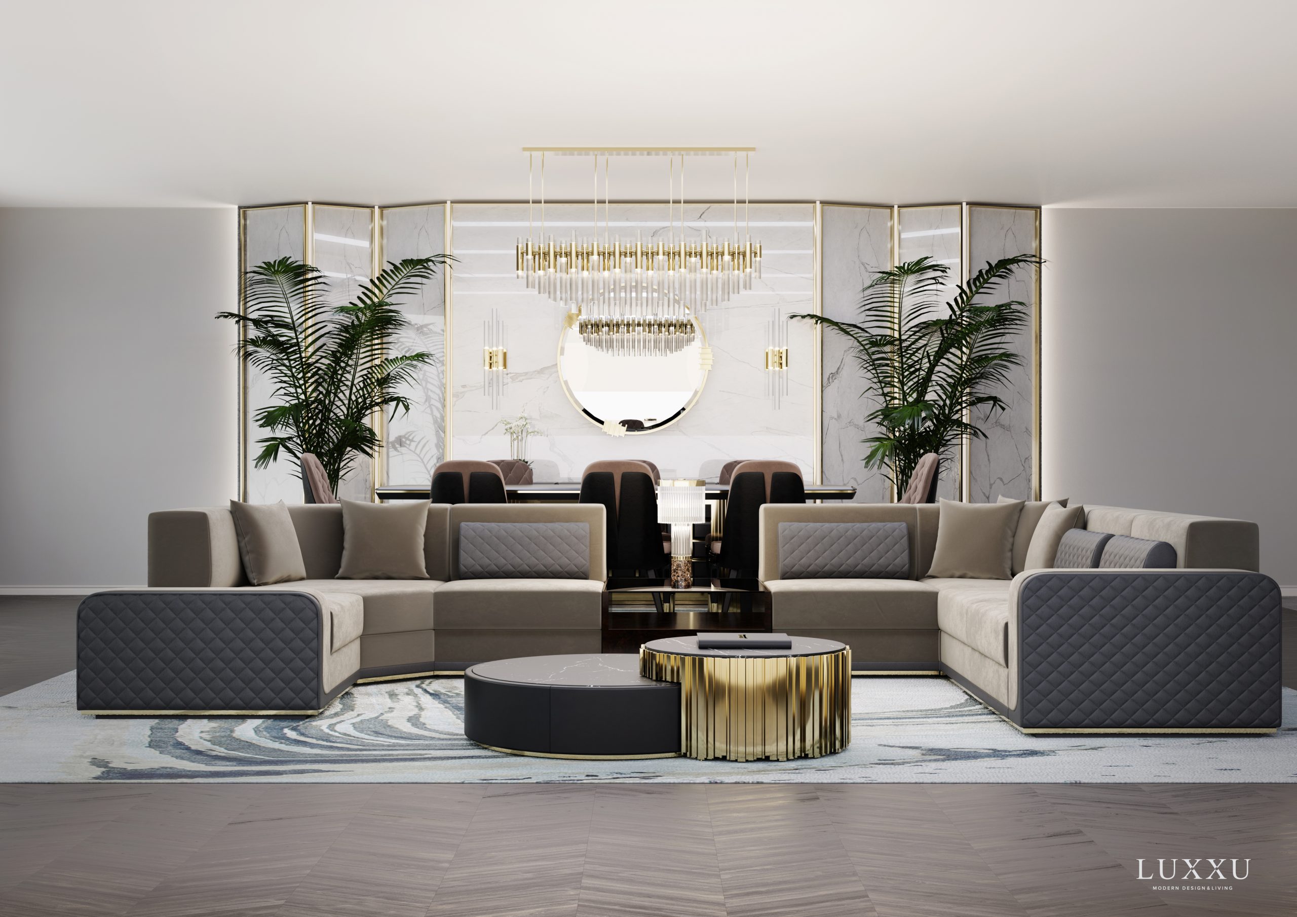 Suspension Lighting in living room with thomson sofa