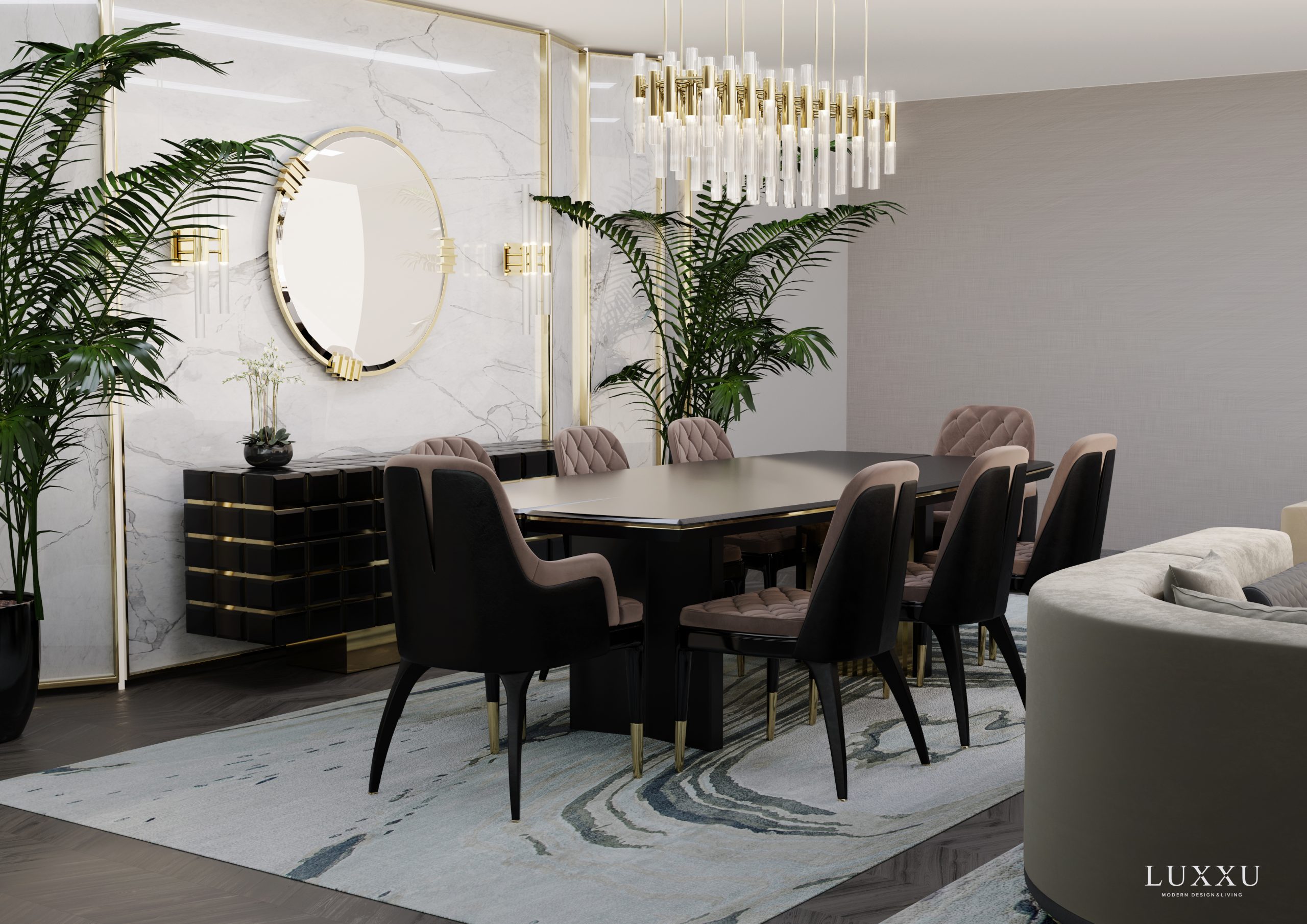 Suspension Lighting with a waterfall reactangular suspension
