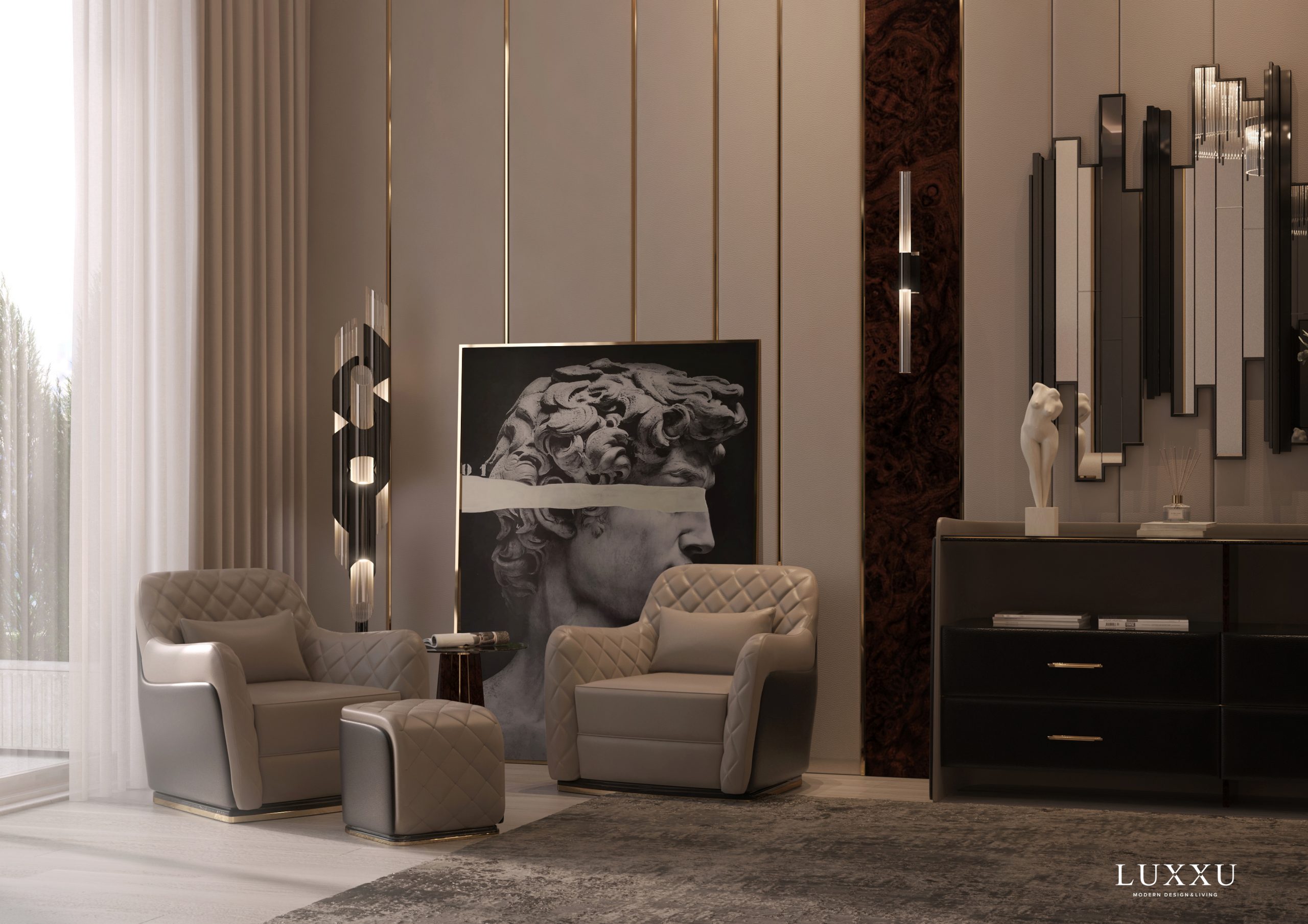 Modern Bedroom Design with charla stool