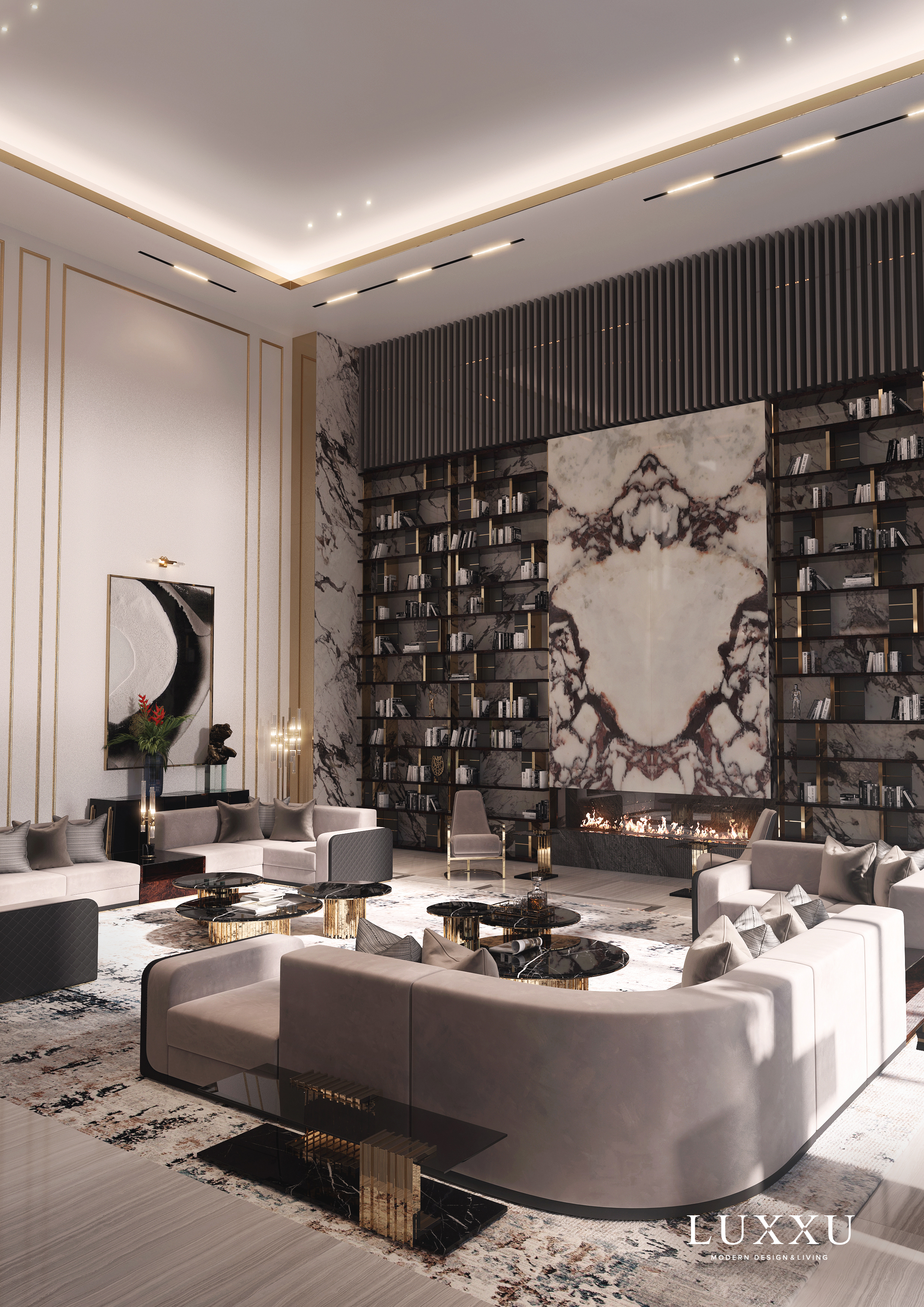Modern Living room Design with vertigo long side table