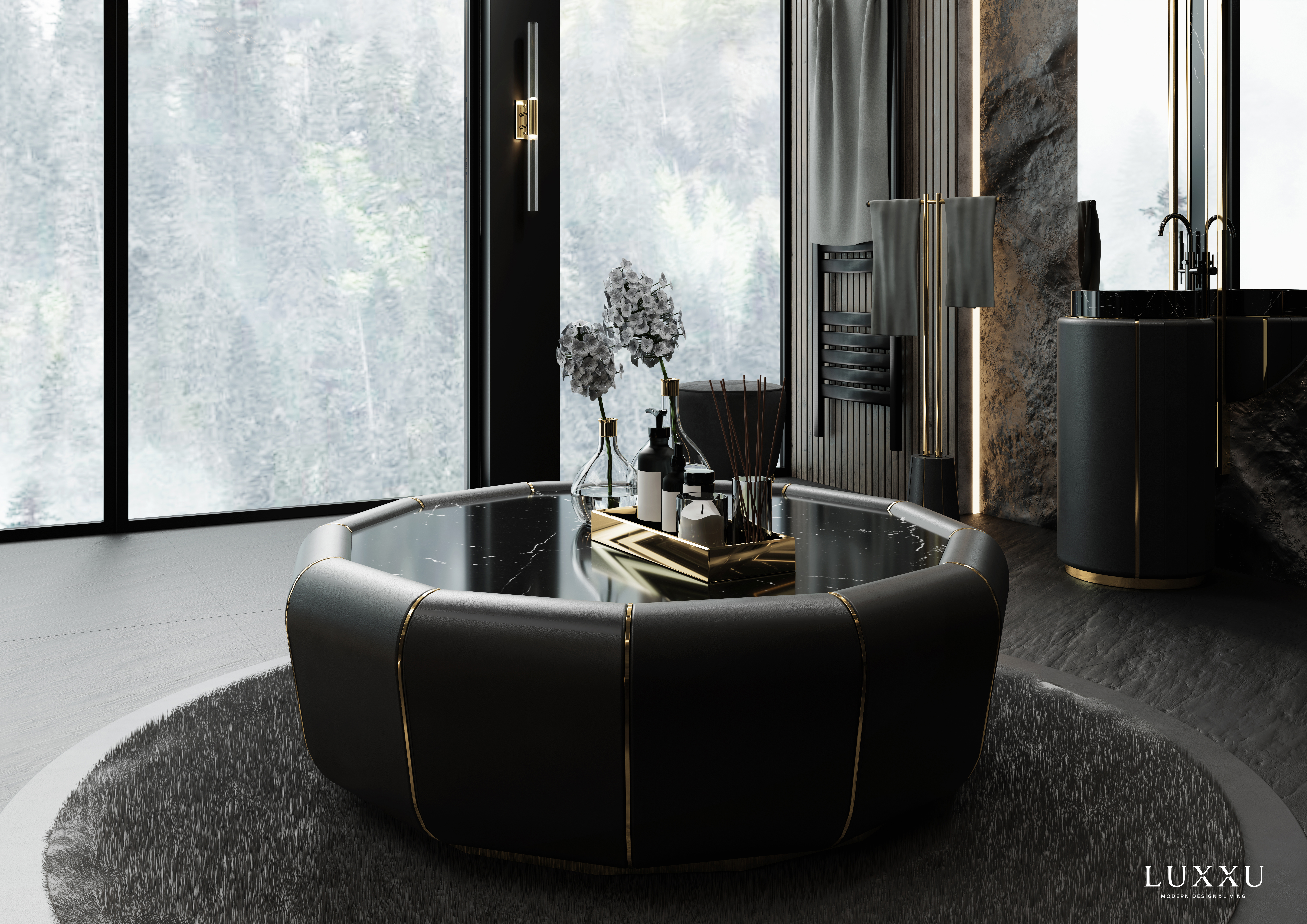 Luxury Bathroom Design with darian center table