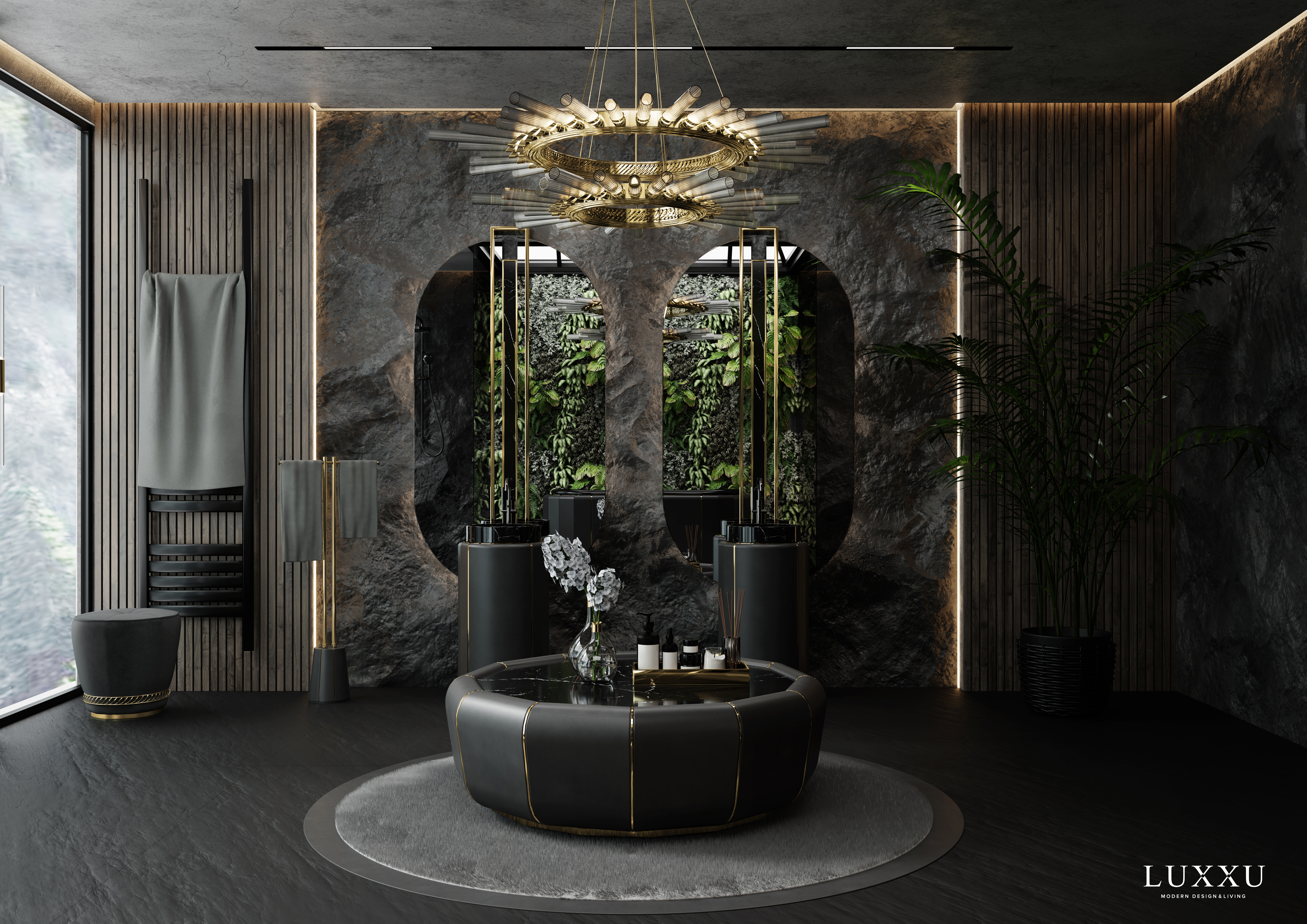Luxury Bathroom Design with noir stool