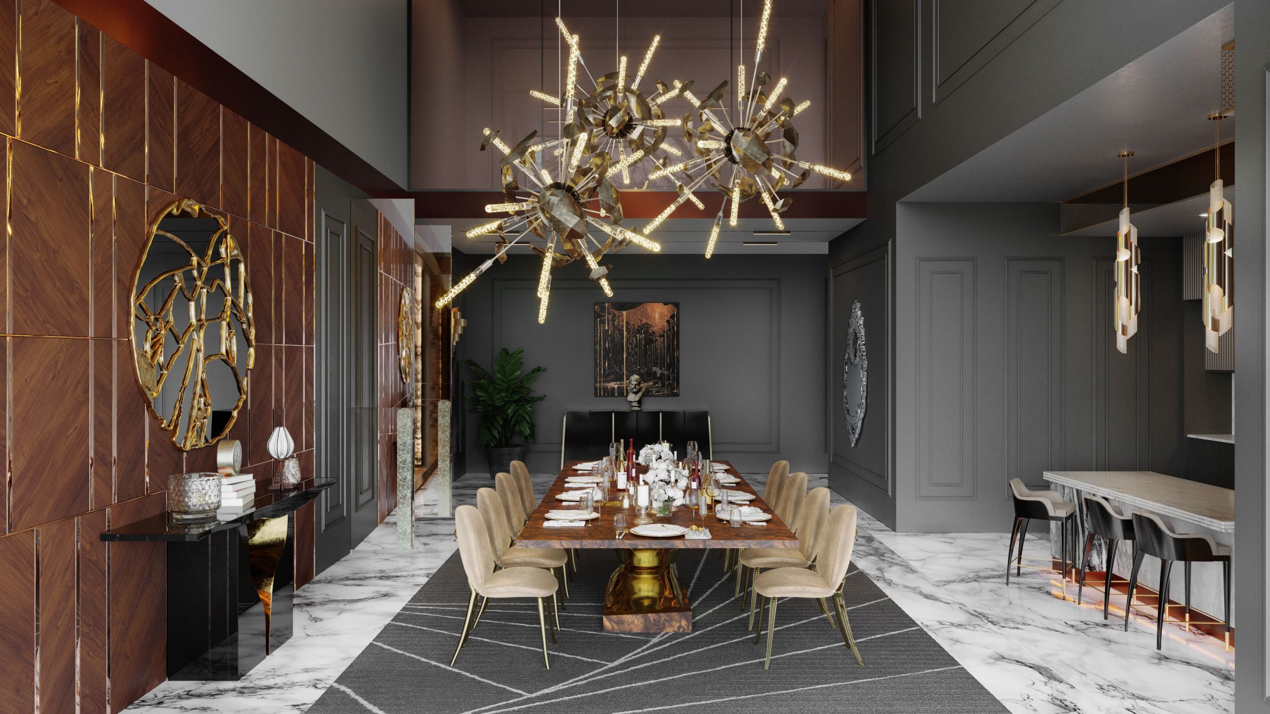 Dining room decor with gold details