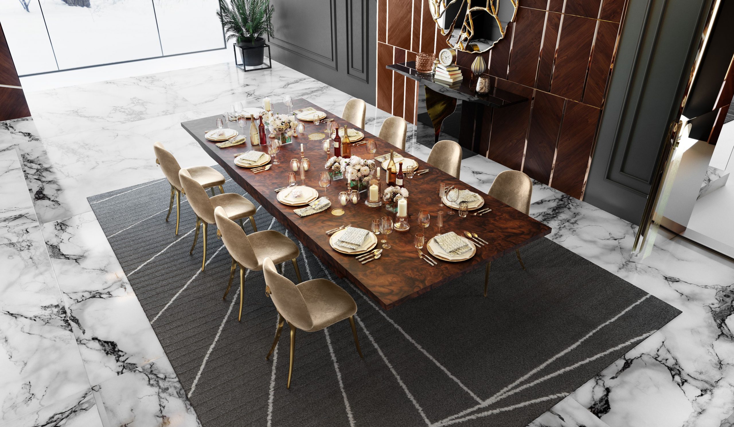Dining room decor with gold details Dining room design with modern decoration