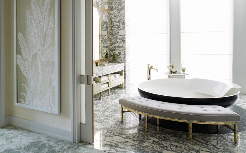 marble floor with a marble bathroom is something unique