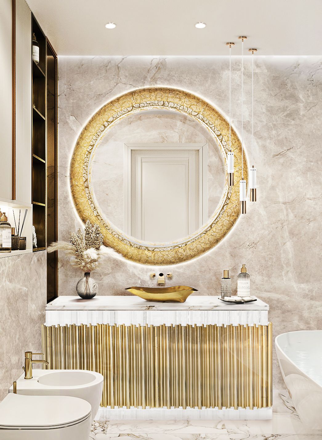 gold tones luxury bathroom