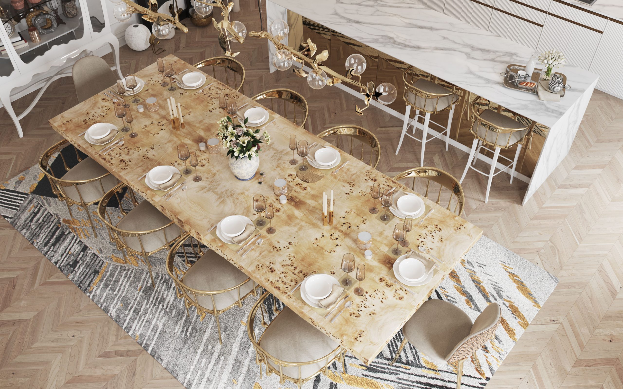 Studia 54 - A Glimpse Of Dining Luxury with this dining room with a golden aesthetic