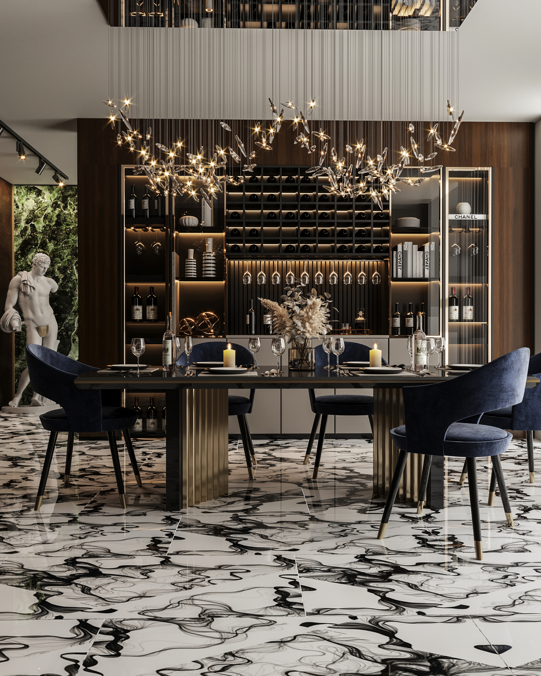 Jusso Design dining room design with beyond dining table by luxxu