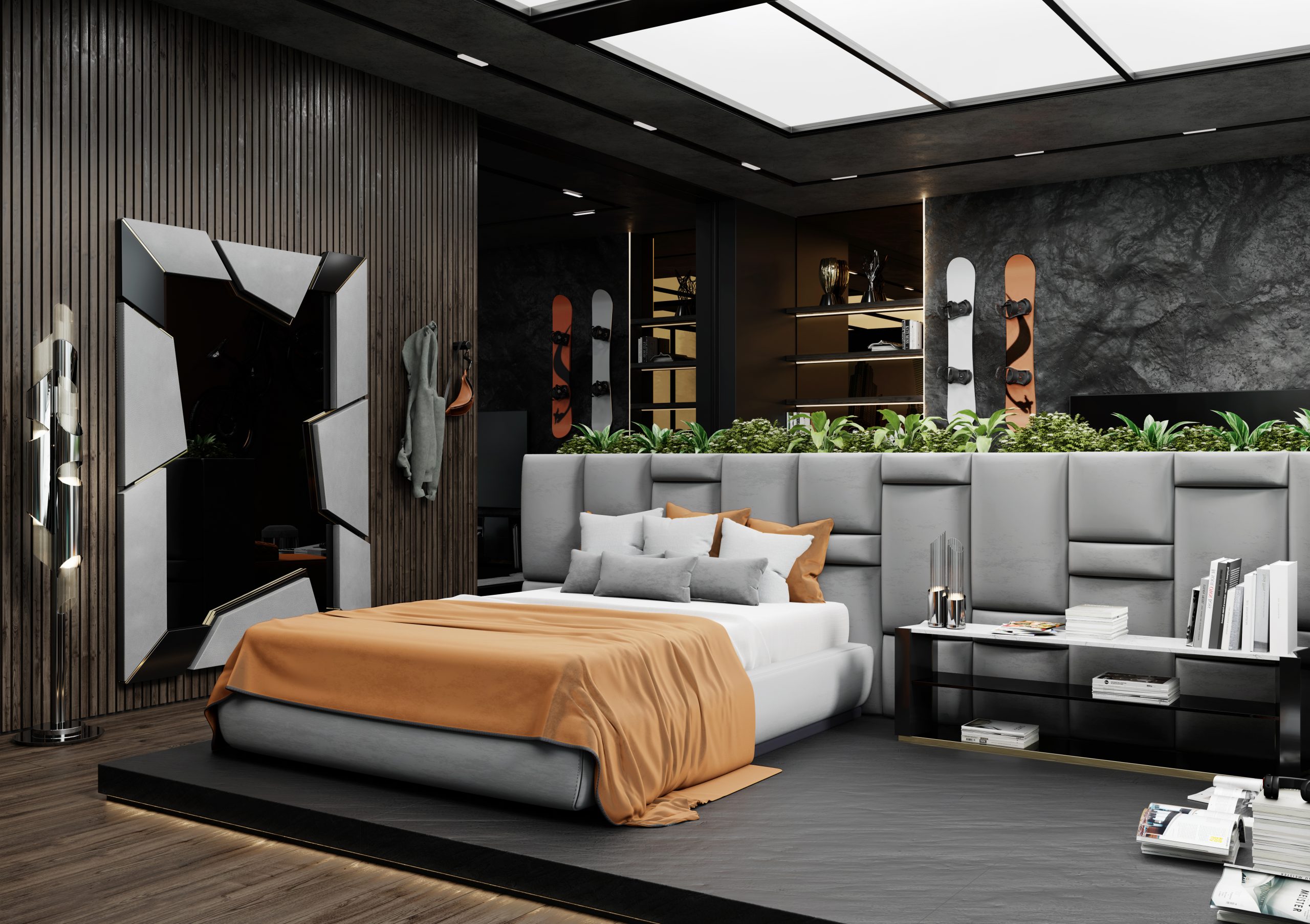 charla bed with orange sheets from mont blac luxury house