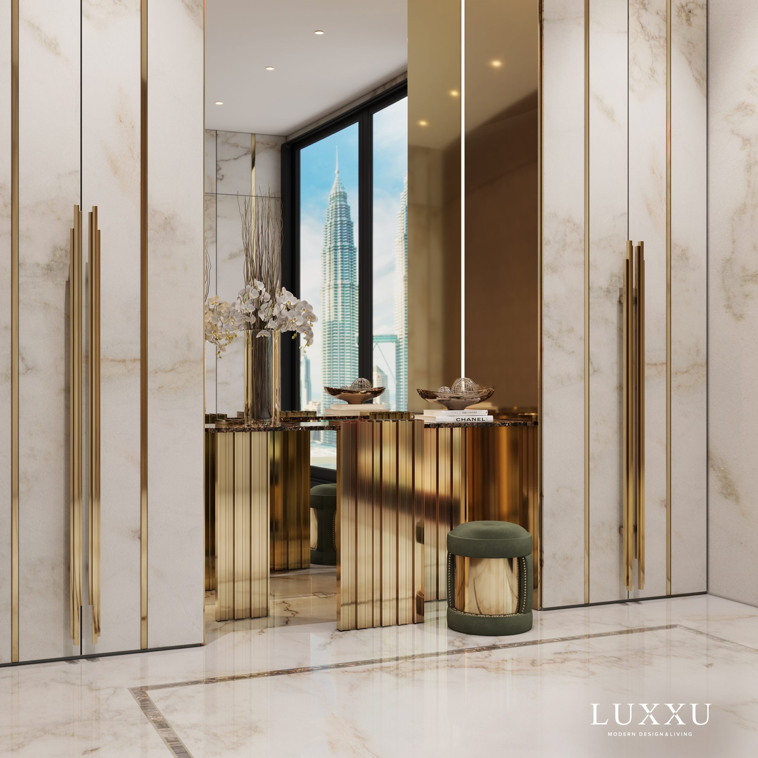 Condo In Kuala Lumpur with white and gold hardware