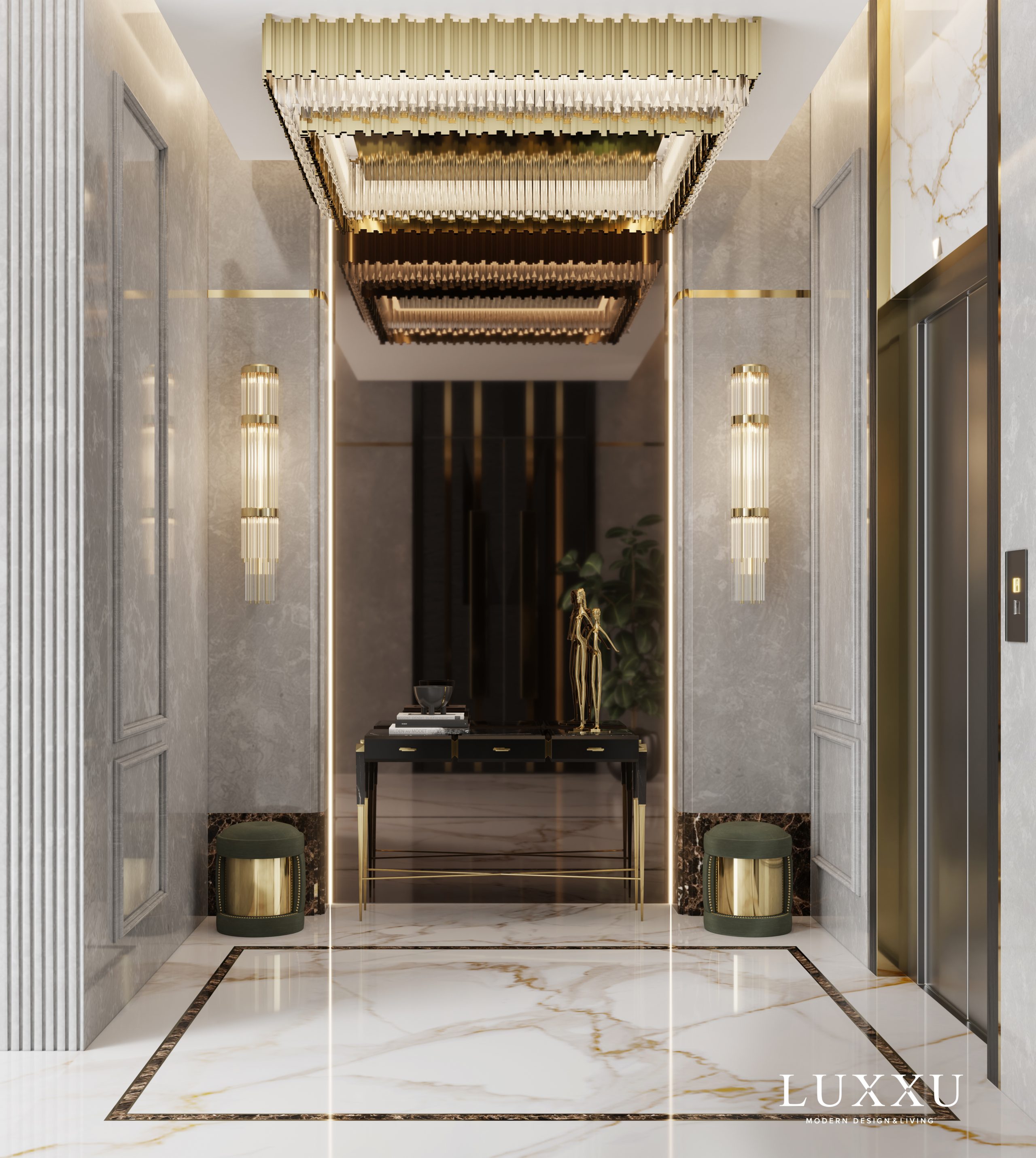 Condo In Kuala Lumpur with black and gold console