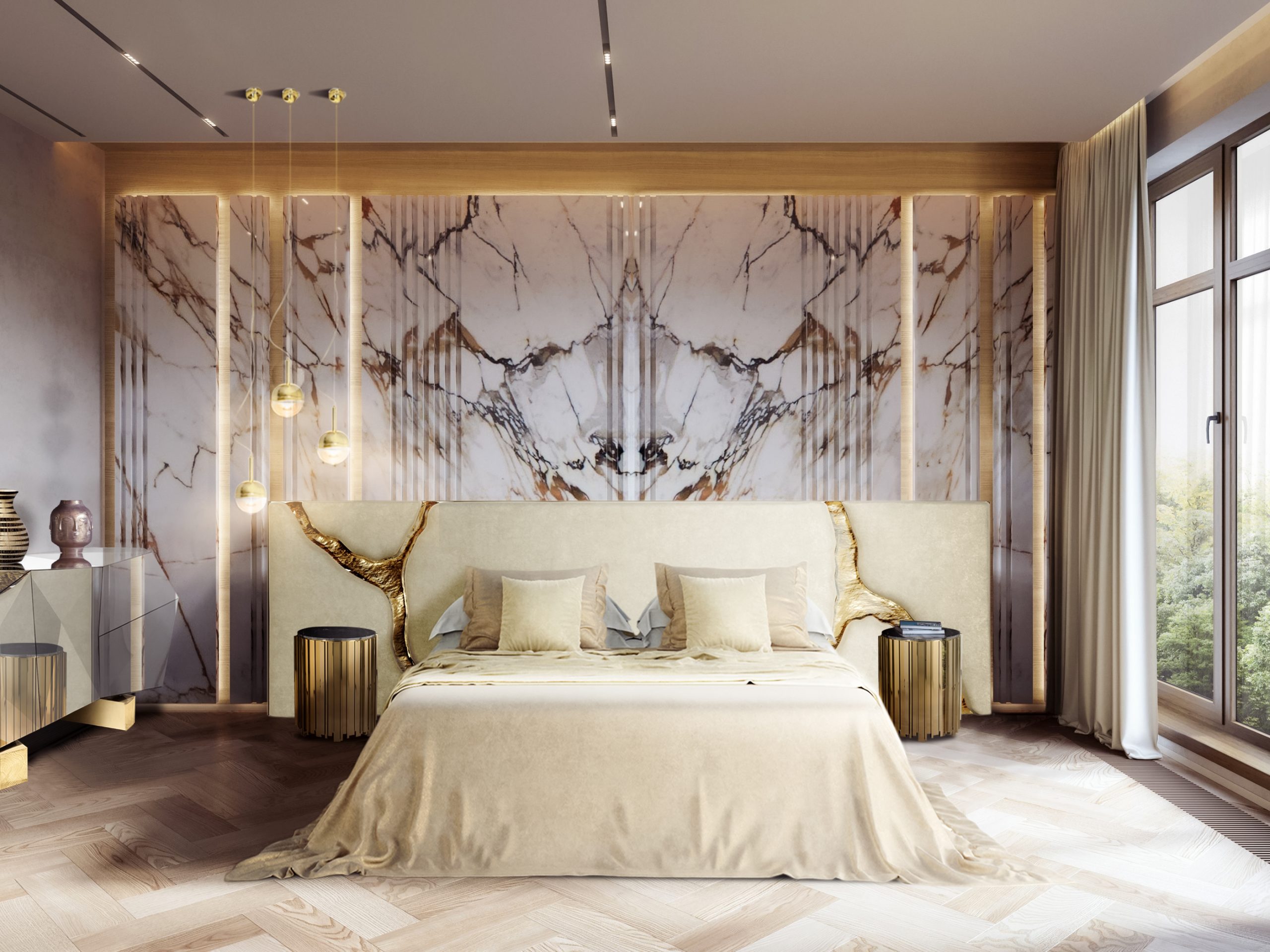 Exquisite Bedroom with white headboard