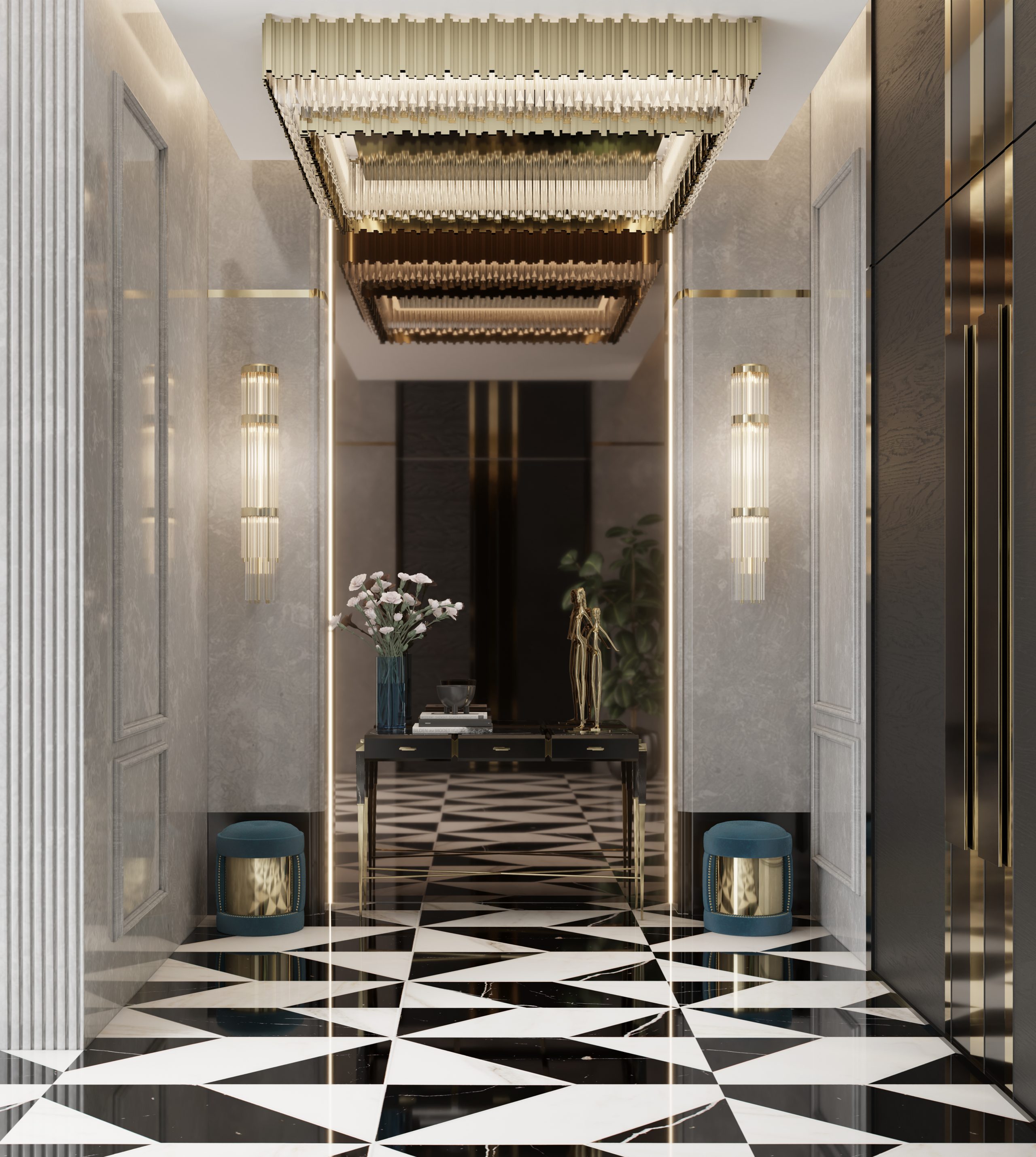 Luxury Entryways with the Empire plafond and two pharo wall lamps