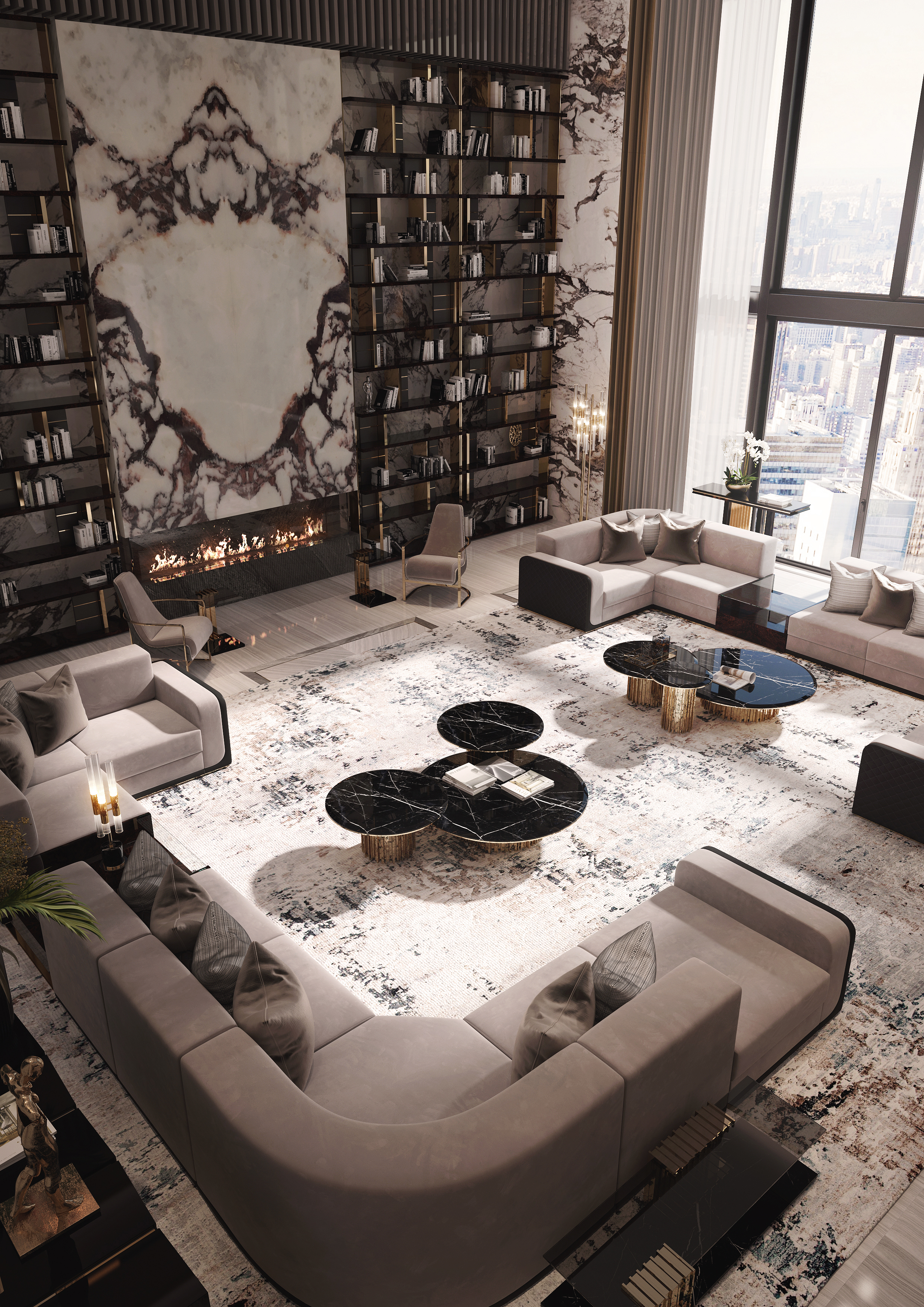 luxury houses always have a stunning and big living room