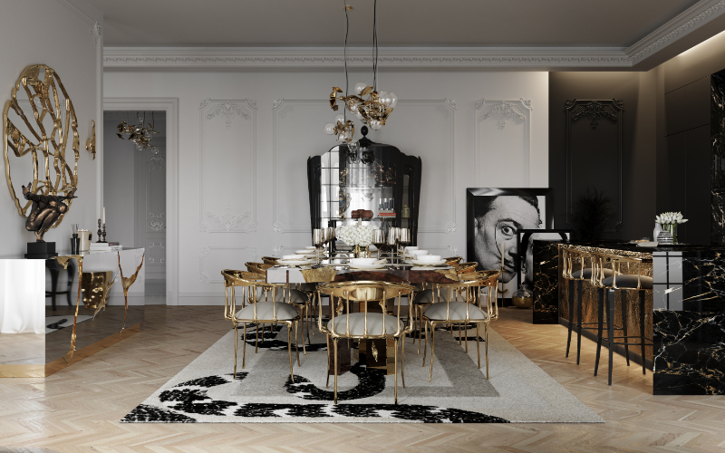 stunning dining room in luxury penthouse in paris