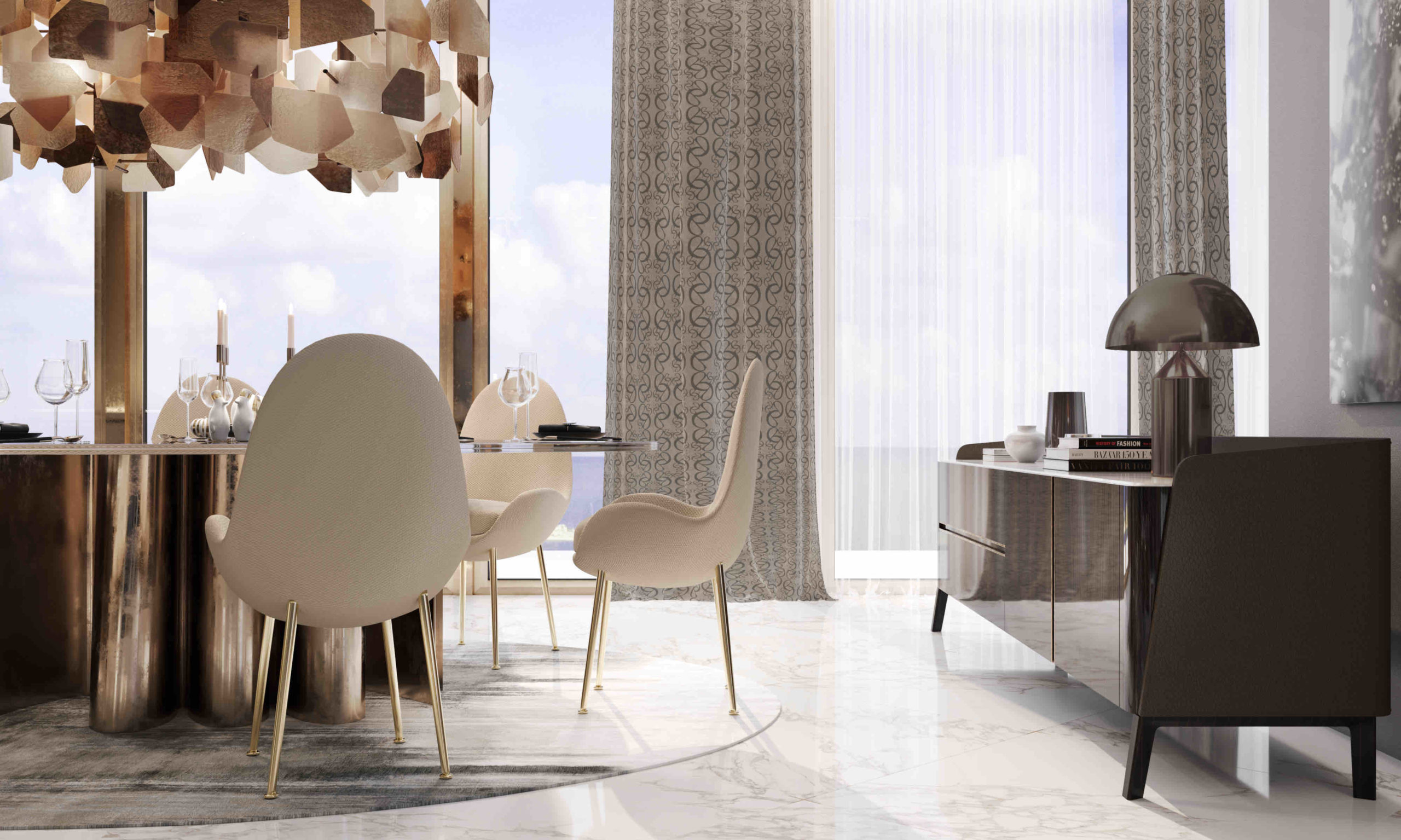 Modern Classic Dining Room Interior With Brown Aesthetics By Emaar Properties