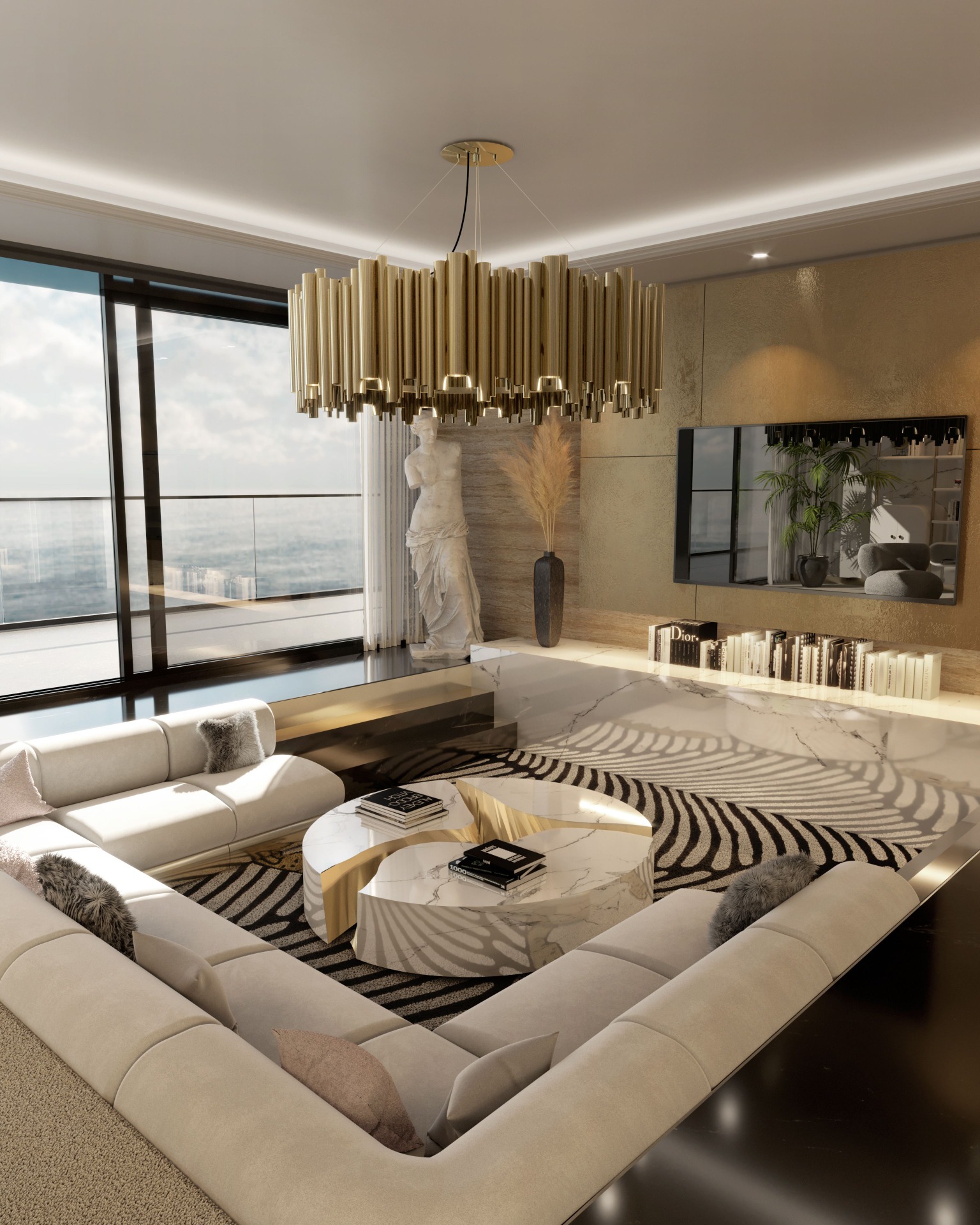 fierce living room design with golden details