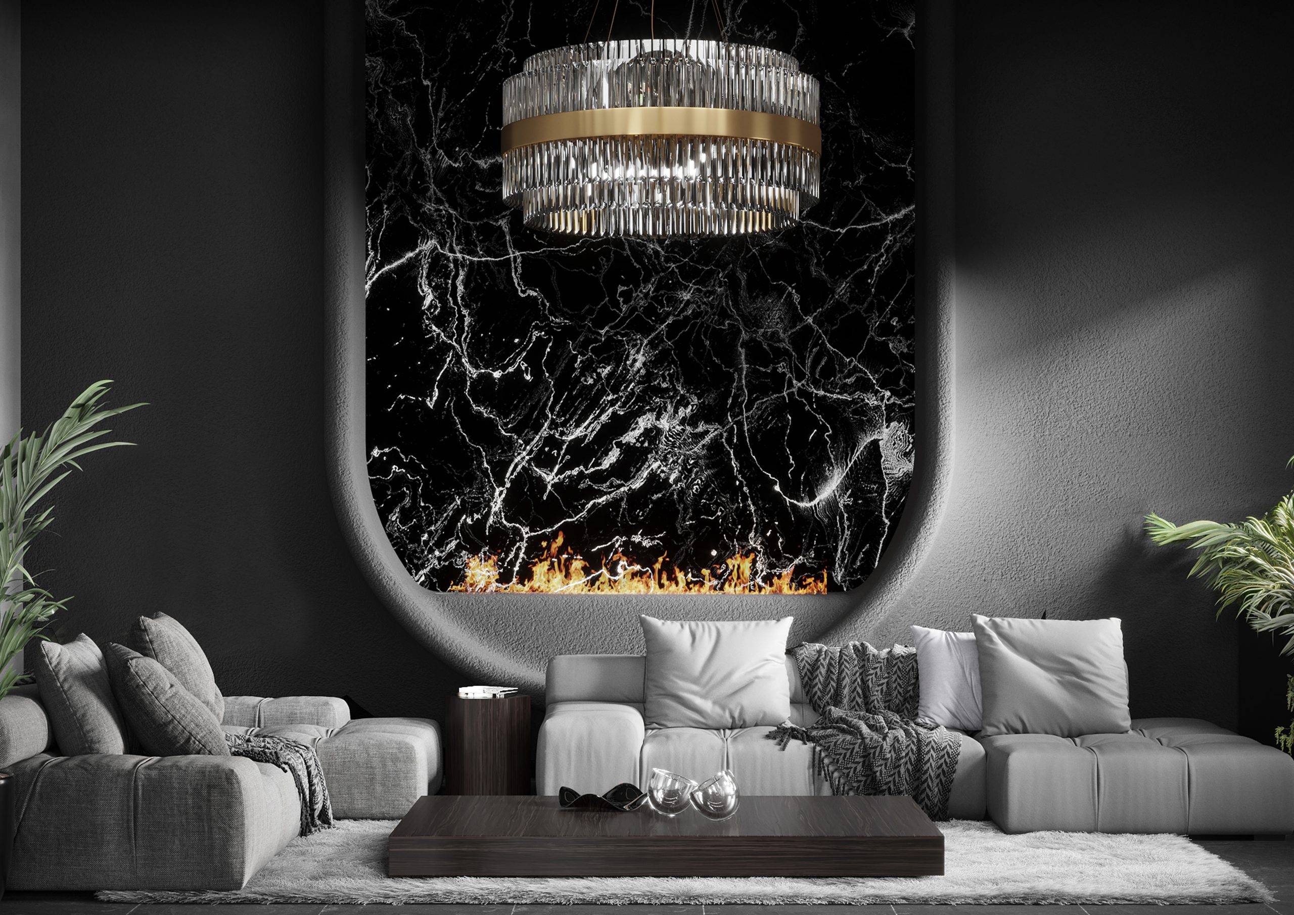 black elegant living room design