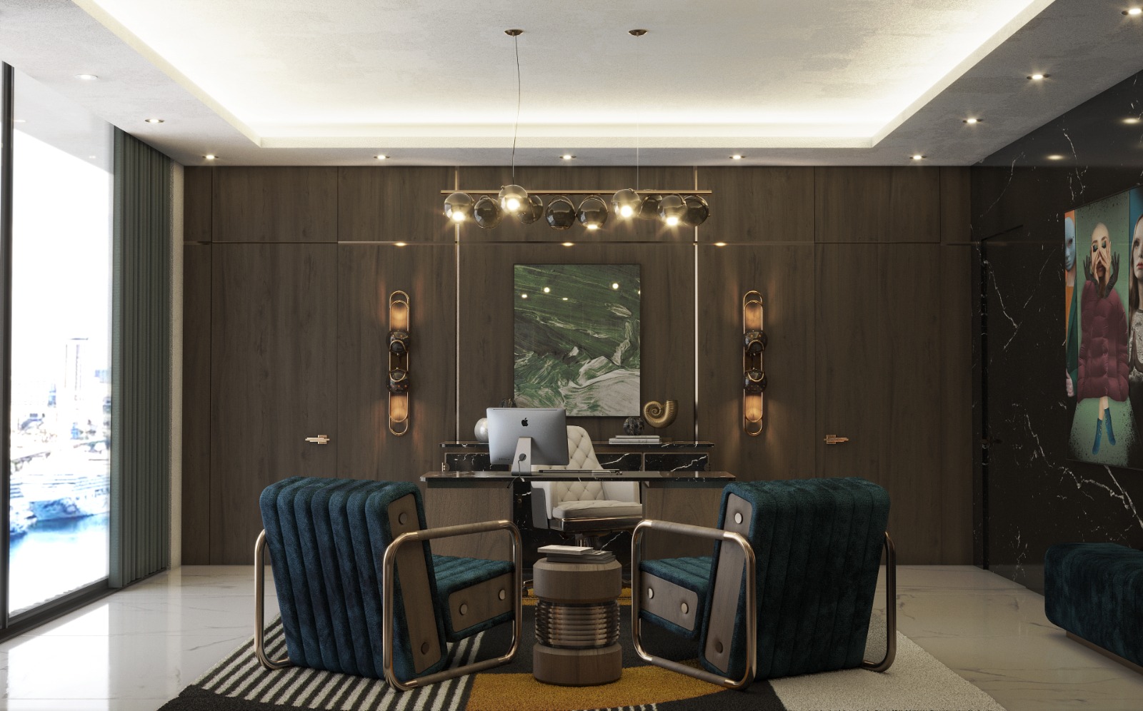 modern office design with blue armchairs home office designs