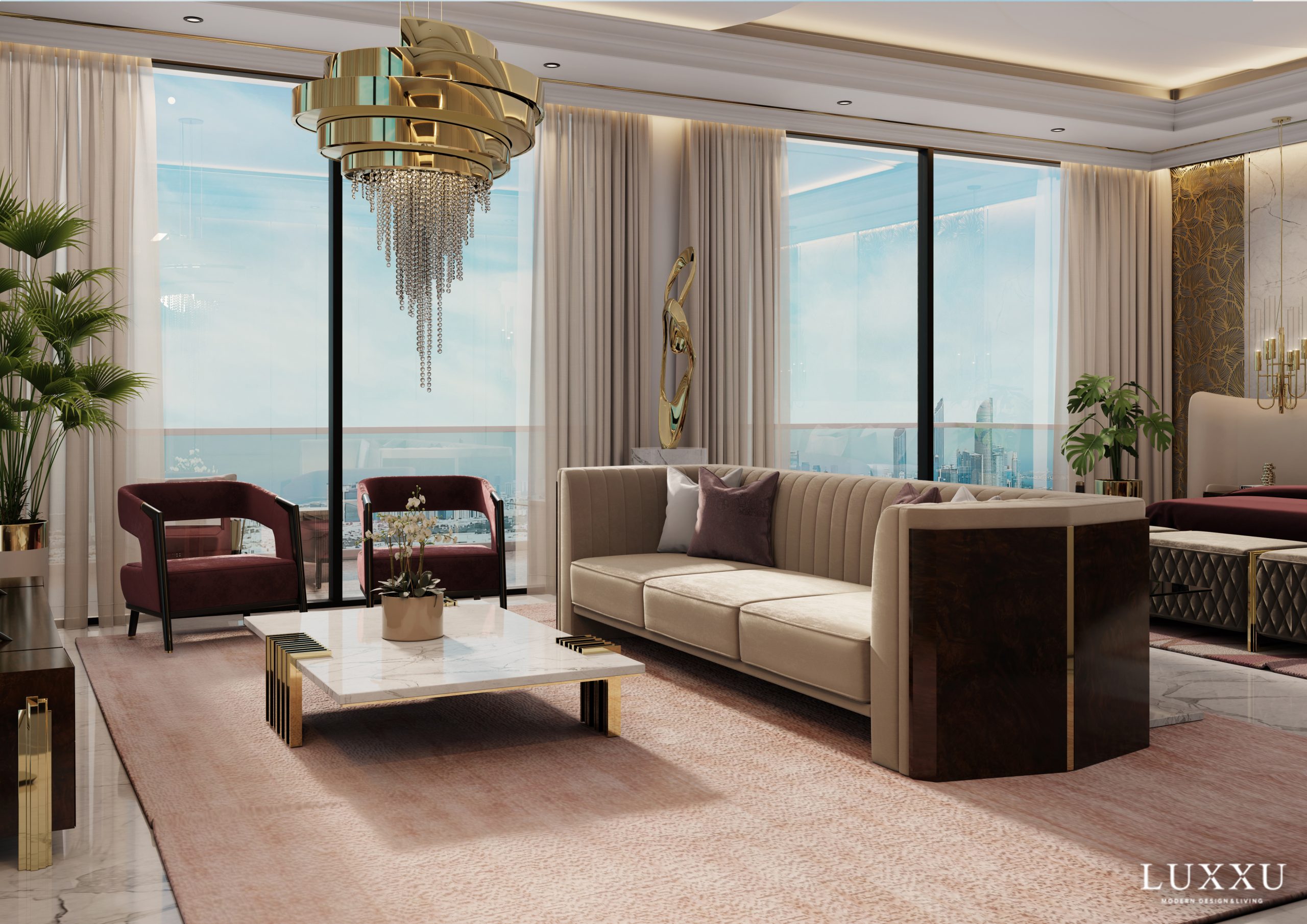 lounge area in a luxury master bedroom